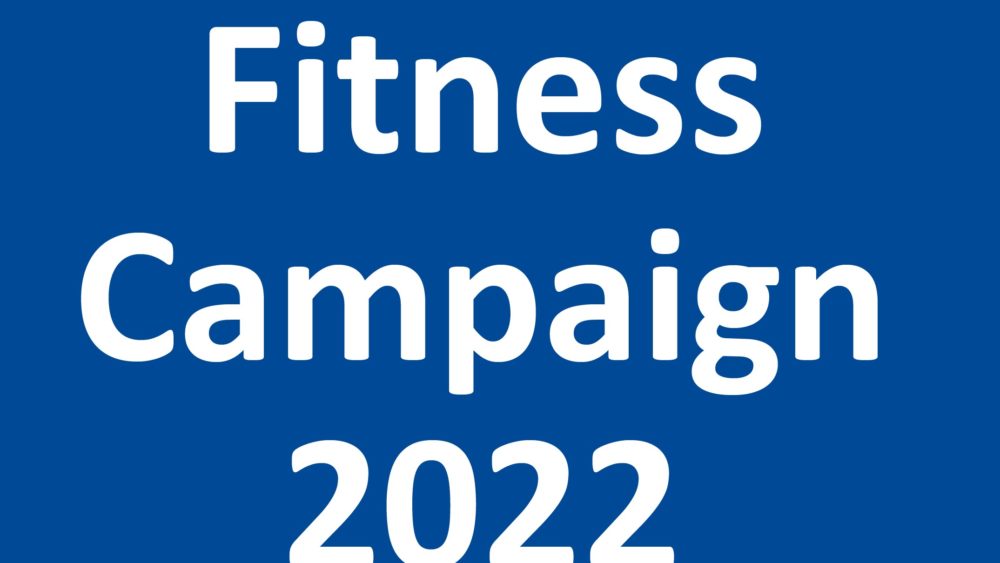 Fitness Campaign 2022, white text on blue background