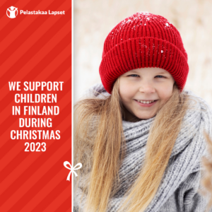 Pelastakaa Lapset - We support children in Finland during christmas 2023. Picture of girl in red hat.